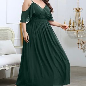 Shein Plus Chiffon Cold Shoulder Maxi Dress 1XL dark green